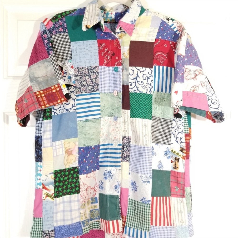 Gender Neutral Vintage Patchwork Shirt, Homemade One Of A Kind